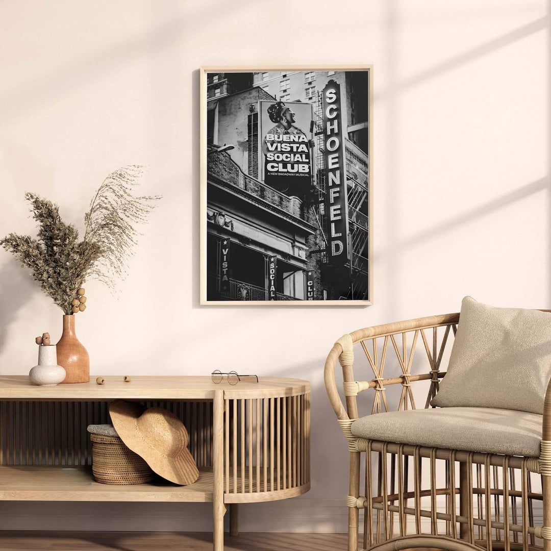 Fine art NYC theatre photography print detailing the stone arches, lightbox signs, and steel fire escape at the Gerald Schoenfeld Theatre, available from MapYourDreams with choices including unframed paper prints, stretched gallery canvas, or a tailored custom framed wall display for study rooms.