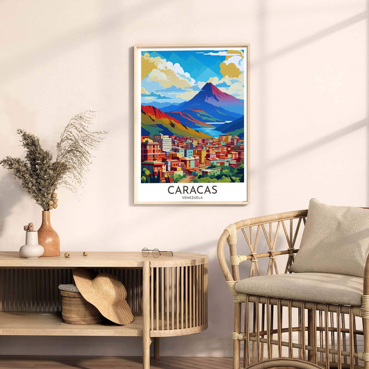 Contemporary travel poster capturing the graphic geometric aesthetic of Mount El Ávila for eclectic interior spaces. A fine offering from MapYourDreams, choose between flexible product formats like borderless paper, custom wooden frames, or canvas wraps.