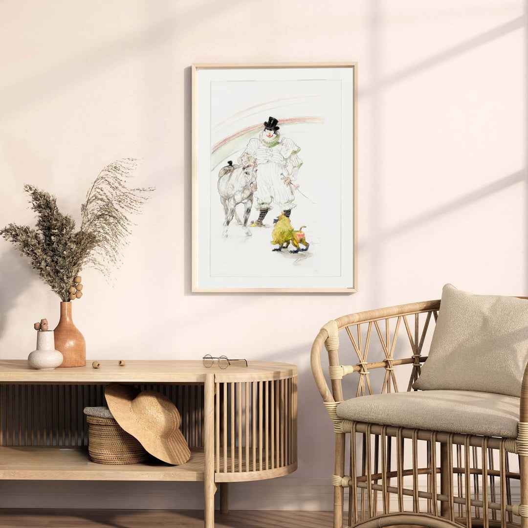 Fine art poster print of Cheval Et Singe Dresses (1899), Henri de Toulouse-Lautrec rendered in light chalk lines and cream tones near Paris, France. MapYourDreams provides premium framed prints, unframed paper wall decor, and stretched canvas prints for minimalist home styling.
