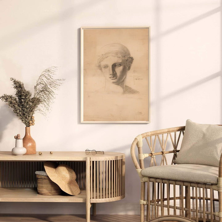 Monochrome portrait head sketch poster print of Egon Schiele Antique Head Study 1905 from Leopold Museum Vienna displaying classical marble contours. MapYourDreams provides premium framed prints, unframed paper wall poster decor, and stretched canvas choices for sophisticated art gallery walls.