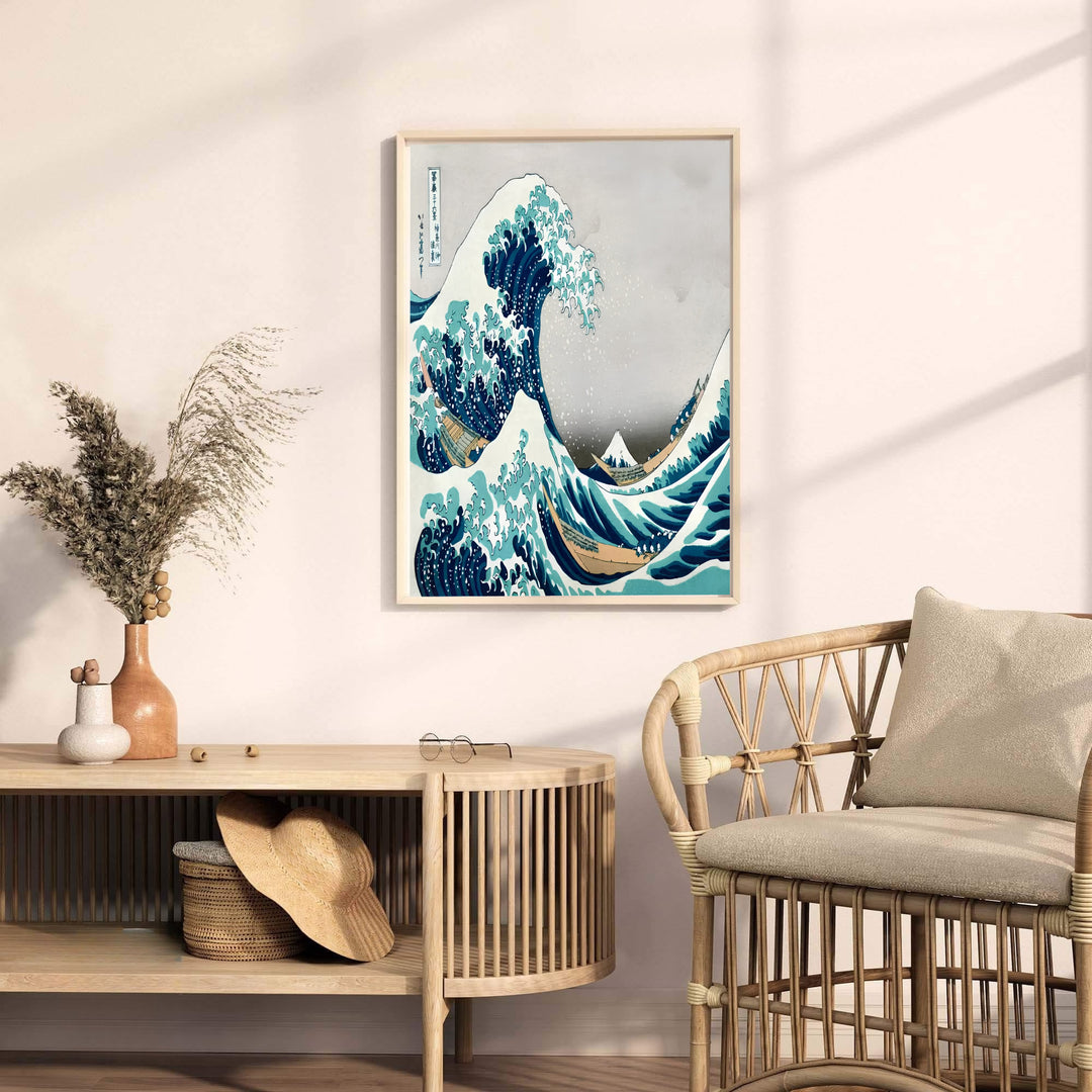 Traditional Japanese woodblock wave print by artist Katsushika Hokusai displaying rich blue indigo washes from historic Kanagawa sea viewpoints. MapYourDreams provides premium framed, unframed, and canvas prints.