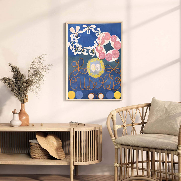 Anchored by striking floral motifs reminiscent of Stockholm gallery installations, this The Ten Largest No 1 Childhood 1907 wall decor by Hilma af Klint captures structure and organic abstraction. Offered by MapYourDreams, this artwork is available in flexible options including unframed paper, custom wooden frames, and gallery canvas wraps.