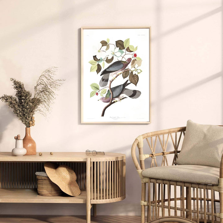 Anchored by striking perching postures and dogwood blossom studies reminiscent of historic double-elephant folio installations, this Band-Tailed Pigeon 1838 wall art captures structural grace. MapYourDreams offers complete display freedom, supporting unframed paper posters, elegant wooden framed units, and ready-to-hang gallery canvas options.