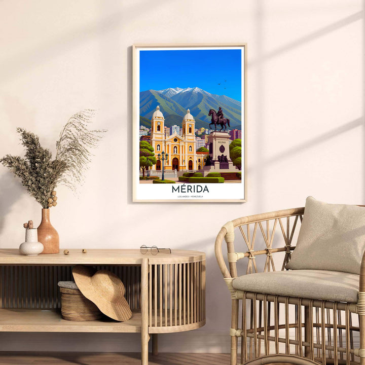 Contemporary travel poster capturing the historic colonial aesthetic of Mérida for traditional and modern interior spaces. A fine offering from MapYourDreams, choose between flexible product formats like borderless paper, custom wooden frames, or canvas wraps.
