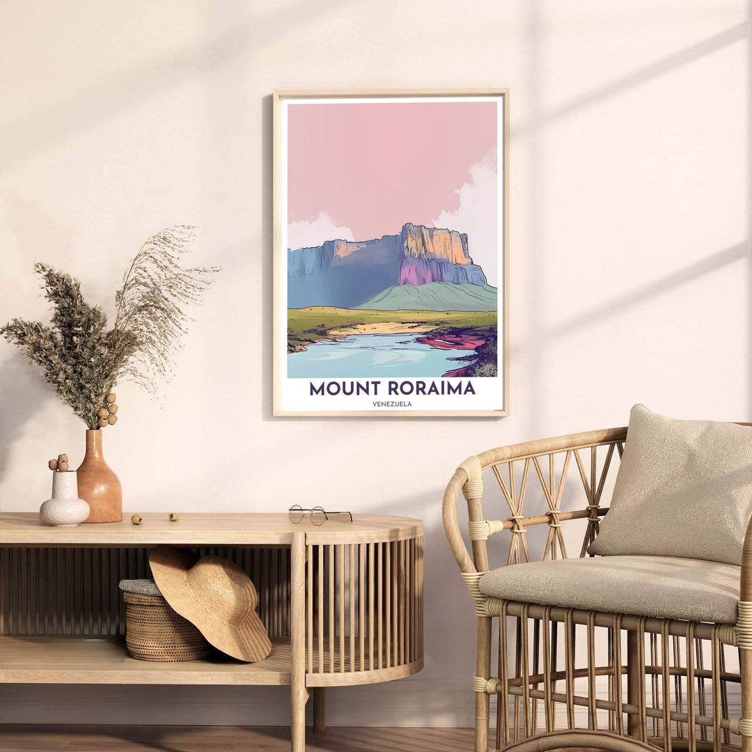 Contemporary travel poster capturing the clean Scandinavian aesthetic of Mount Roraima for minimalist interior spaces. A fine offering from MapYourDreams, choose between flexible product formats like borderless paper, custom wooden frames, or canvas wraps.