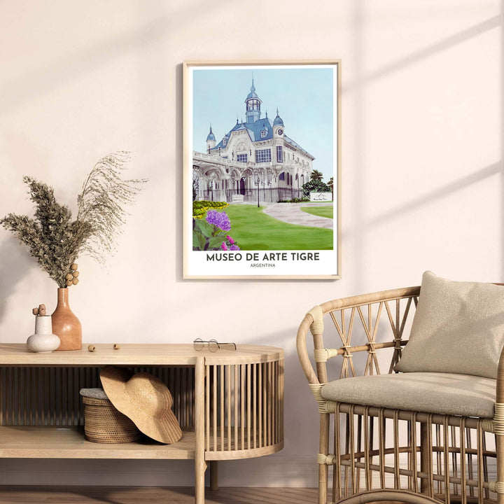 Contemporary travel poster capturing the romantic European charm of the Museo de Arte Tigre estate for home gallery displays. A fine offering from MapYourDreams, choose between flexible product formats like borderless paper, custom wooden frames, or canvas wraps.