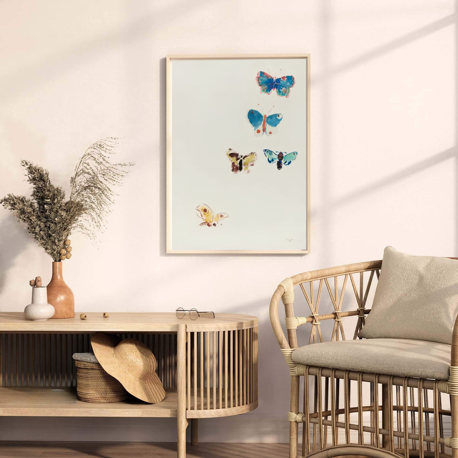 Quiet watercolor composition of Five Butterflies by Odilon Redon, created in 1910 with airy negative space and soft pigment blurs. MapYourDreams delivers this classical design in flexible formats including loose unframed sheets, pre-framed art, and gallery canvas finishes.