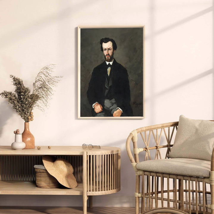 Expressive portrait painting print of Paul Cezanne Antony Valabregue 1866 painted in Aix-en-Provence France on a slate grey backdrop. Shop high-definition framed prints, unframed paper posters, and stretched canvas options directly at MapYourDreams for timeless arrangements.