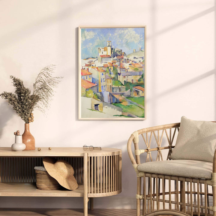 Museum quality fine art poster of Paul Cezanne Gardanne 1885 detailing architectural church structures in Gardanne France. MapYourDreams provides premium framed prints, unframed paper wall decor, and stretched canvas choices for office and dining room spaces.