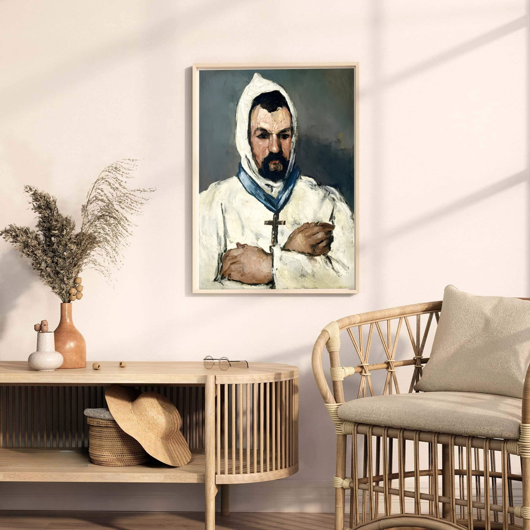 Museum quality fine art poster of Paul Cezanne Uncle Dominique As A Monk 1866 detailing an early Cezanne masterpiece in Aix-en-Provence France. MapYourDreams provides premium framed prints, unframed paper wall decor, and stretched canvas choices for bedroom and library spaces.