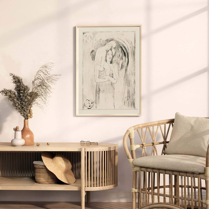 Minimalist drawing canvas print of Paul Gauguin Hail Mary Ia Orana Maria 1895 depicting historic Polynesian sacred themes in Tahiti, French Polynesia. MapYourDreams offers versatile framed wall art, unframed poster prints, and stretched canvas choices for fine art collectors.