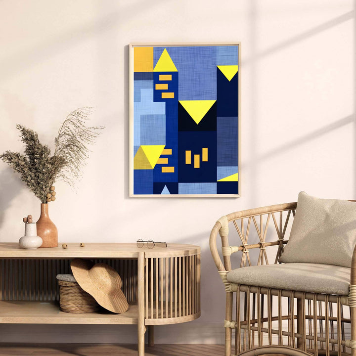 Anchored by striking golden triangular roof motifs rising through the nocturnal composition, this Paul Klee Blue Night (Blaue Nacht) wall decor captures the delicate balance between structure and abstraction. Offered by MapYourDreams, this artwork is available in flexible options including unframed paper, custom wooden frames, and gallery canvas wraps.