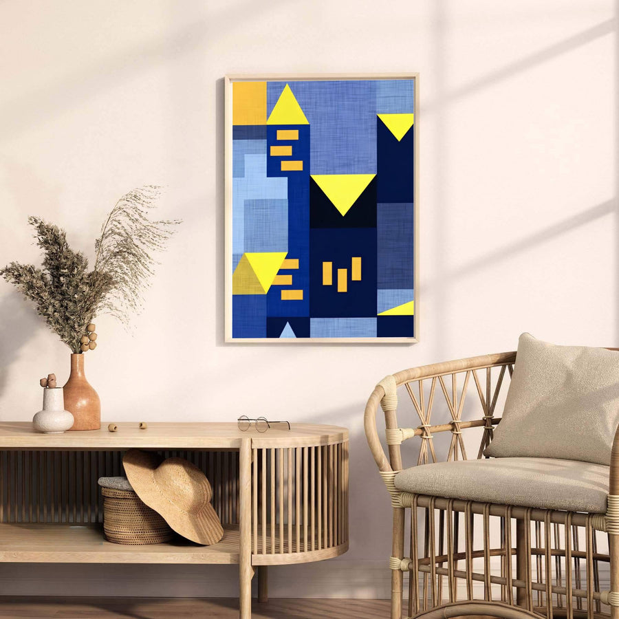 Anchored by striking golden triangular roof motifs rising through the nocturnal composition, this Paul Klee Blue Night (Blaue Nacht) wall decor captures the delicate balance between structure and abstraction. Offered by MapYourDreams, this artwork is available in flexible options including unframed paper, custom wooden frames, and gallery canvas wraps.