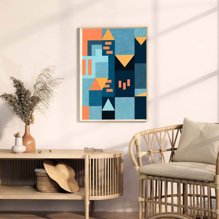 Anchored by striking orange triangular roof motifs rising through the twilight composition, this Paul Klee Golden Twilight Architecture Poster wall decor captures the delicate balance between structure and abstraction. Offered by MapYourDreams, this artwork is available in flexible options including unframed paper, custom wooden frames, and gallery canvas wraps.