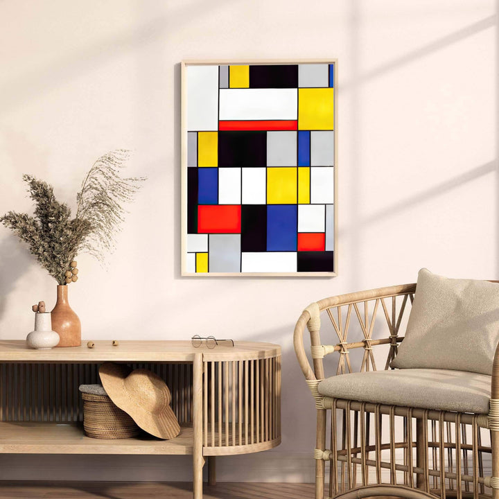 Transcending conventional decorative art, this ethereal Piet Mondrian Composition A artwork merges mathematical precision with profound spiritual design subtlety. MapYourDreams presents this wall decor with versatile finishing choices, enabling patrons to select traditional unframed prints, custom frames, or gallery-wrapped canvases for their interior design projects.