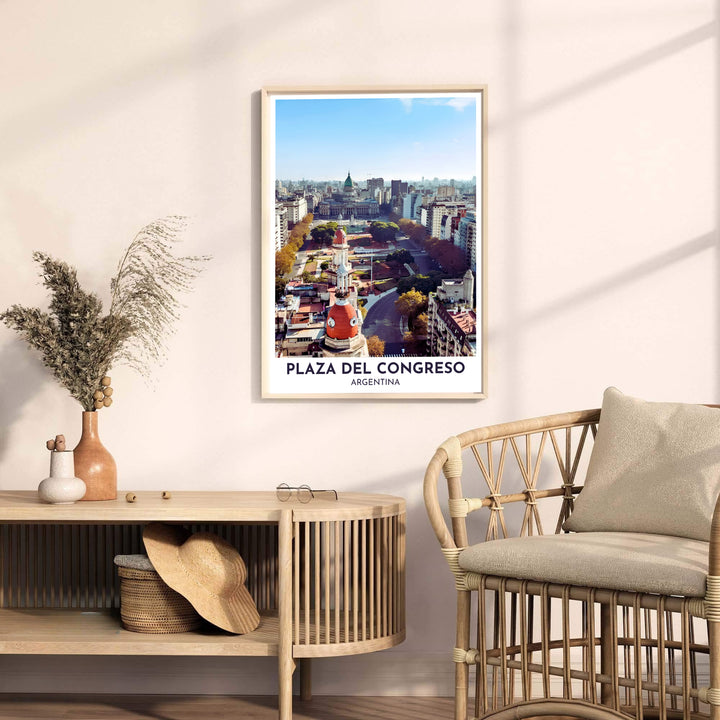 Sweeping across the famous public square in Buenos Aires, this Plaza del Congreso wall decor highlights historic terracotta domes and sprawling urban vistas, brought to you by MapYourDreams in flexible paper, custom framed, and canvas wrap selections.