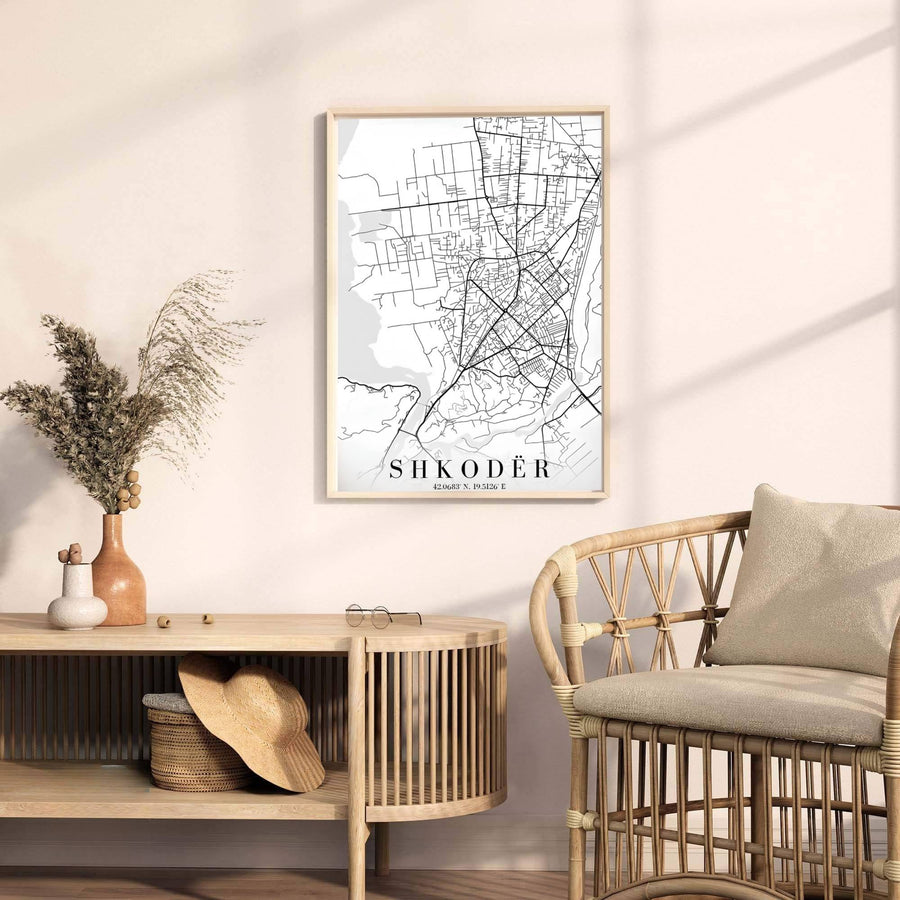 Celebrating the rich cultural history of Shkodër, this cartographic art print turns complex road data into stunning modern wall decor. Select your ideal display presentation, including unframed fine art paper, wood frames, or gallery canvas wraps.