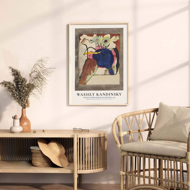Transcending conventional landscape painting, this ethereal Wassily Kandinsky The Blue Rider rendering merges emotional intensity with romantic symbolism set against an open countryside backdrop. MapYourDreams presents this wall art with versatile finishing choices, enabling patrons to select traditional unframed prints, custom frames, or gallery-wrapped canvases for their interior design projects.