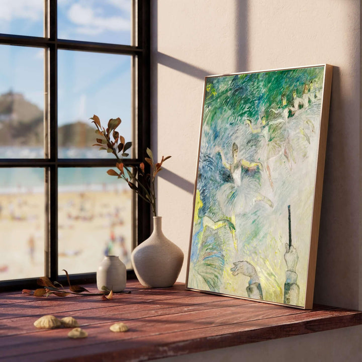 Historic painting artwork Ballet Dancers, Henri de Toulouse-Lautrec highlighting lush green and blue brushstrokes set in Paris, France. MapYourDreams features high-quality framed wall decor, unframed poster prints, and stretched canvas formats ideal for classic and modern room styling.