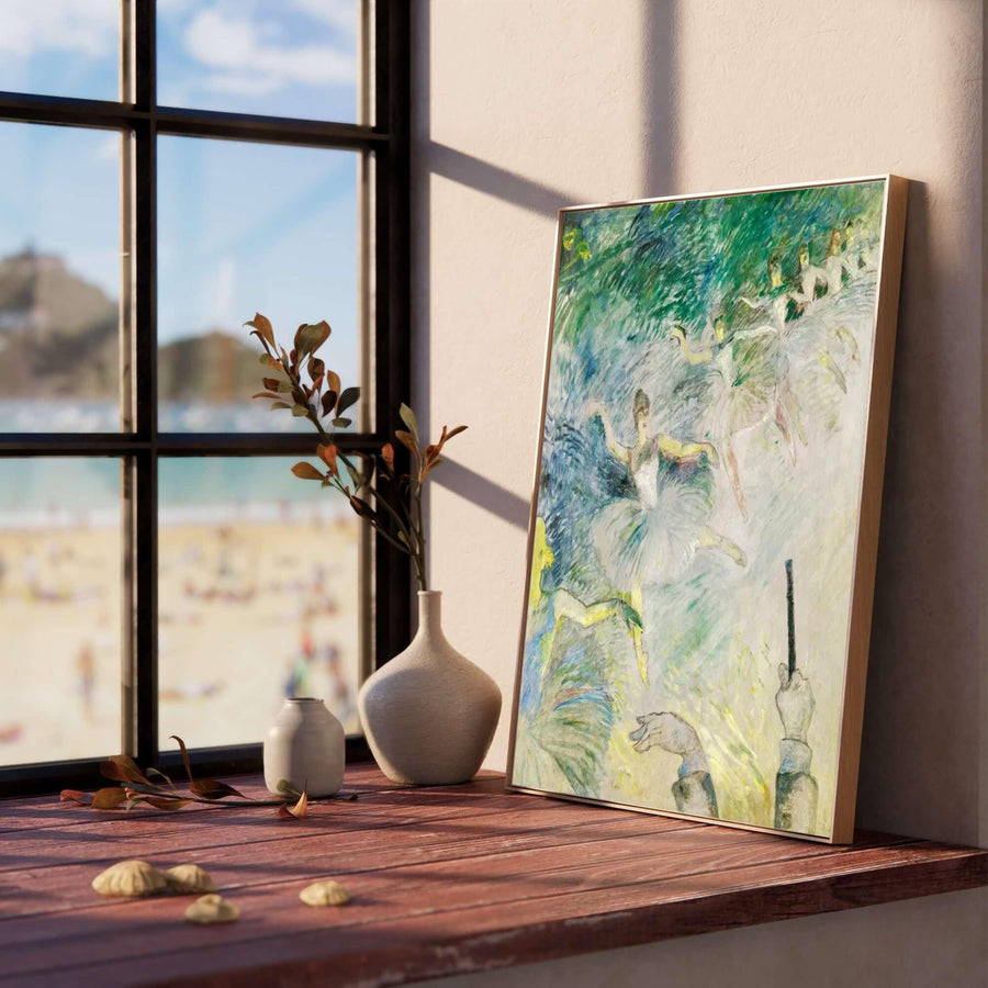Historic painting artwork Ballet Dancers, Henri de Toulouse-Lautrec highlighting lush green and blue brushstrokes set in Paris, France. MapYourDreams features high-quality framed wall decor, unframed poster prints, and stretched canvas formats ideal for classic and modern room styling.