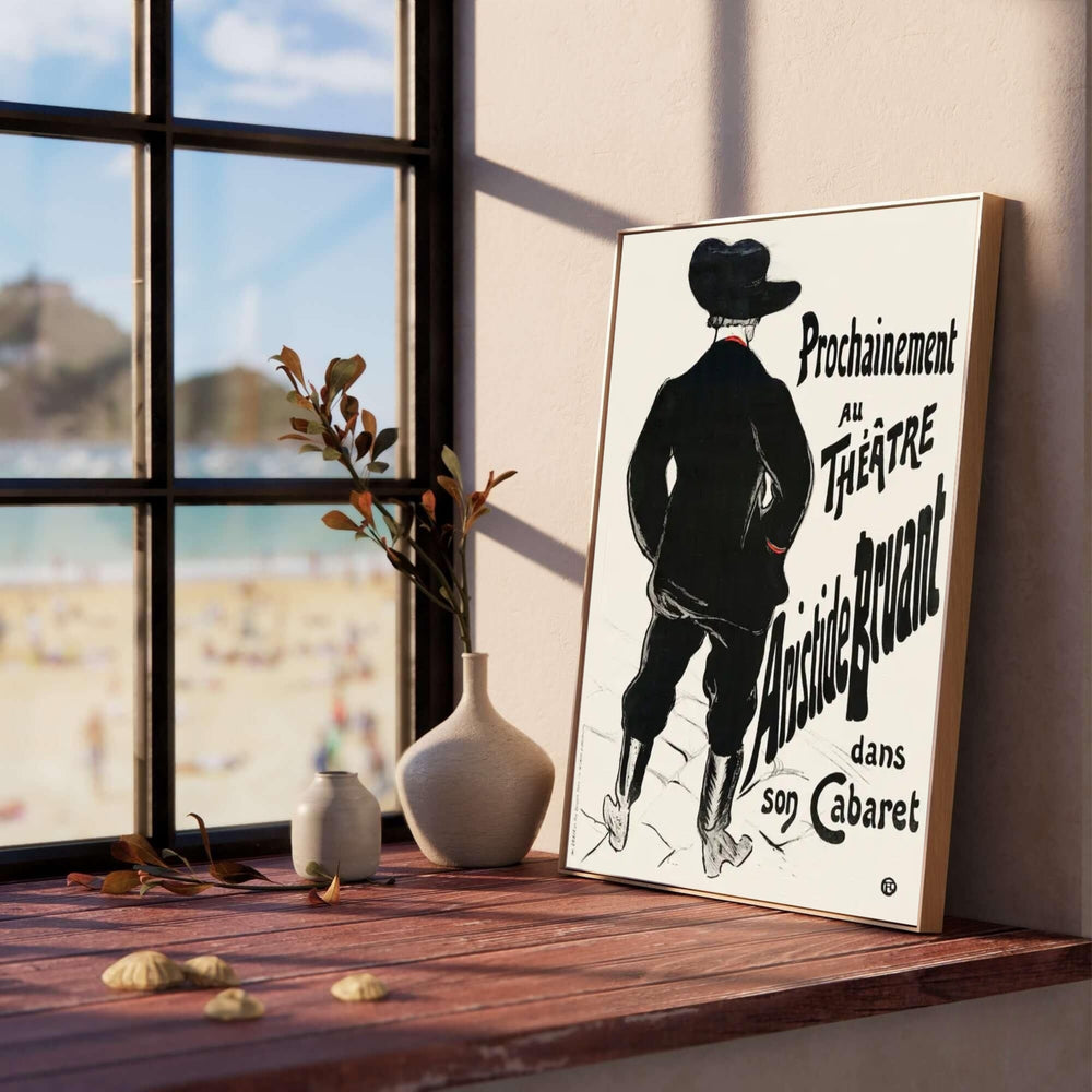 Fine art print of Bruant Au Mirliton (1894), Henri de Toulouse-Lautrec featuring a bold black silhouette in Montmartre, Paris, France. Available as an unframed paper print, textured gallery stretched canvas wall decor, or custom framed print directly from MapYourDreams for home styling.