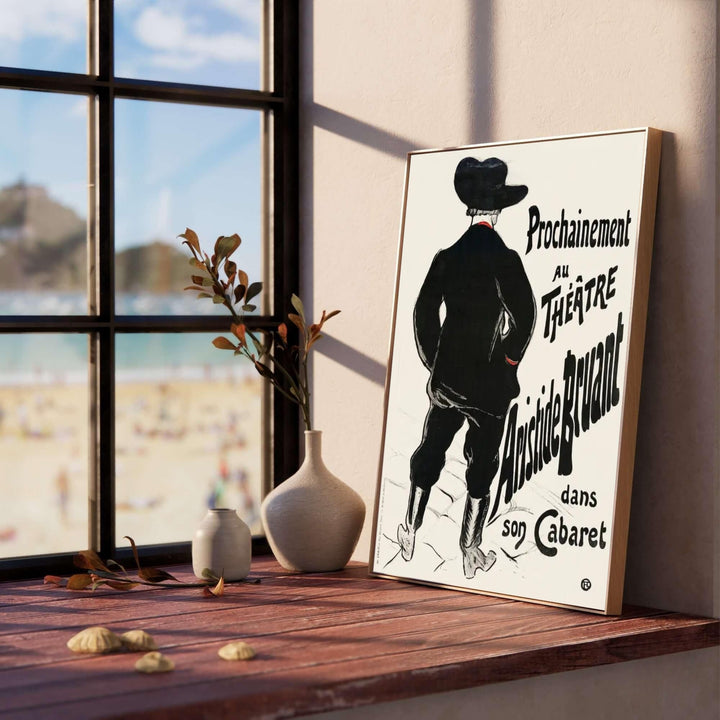 Fine art print of Bruant Au Mirliton (1894), Henri de Toulouse-Lautrec featuring a bold black silhouette in Montmartre, Paris, France. Available as an unframed paper print, textured gallery stretched canvas wall decor, or custom framed print directly from MapYourDreams for home styling.