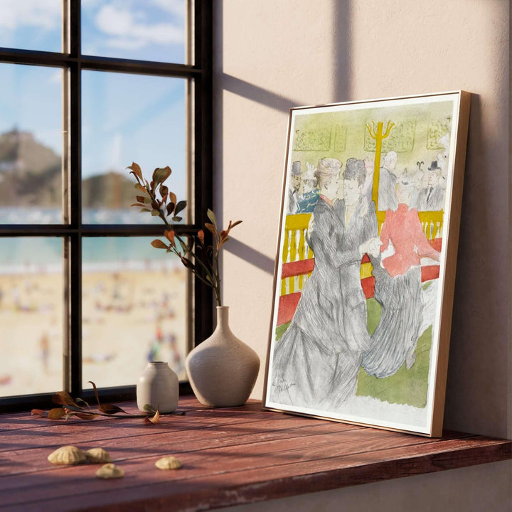 Fine art print of Dance At The Moulin Rouge (1897), Henri de Toulouse-Lautrec showing dancing couples set in Paris, France. Available as an unframed paper print, textured gallery stretched canvas wall decor, or custom framed print directly from MapYourDreams to elevate home interior styling.