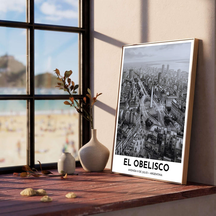 Architectural cityscape print illustrating the monument of El Obelisco and surrounding avenues in Buenos Aires. Produced by MapYourDreams, you can order this design on fine art paper, mounted in protective frames, or as a canvas display.
