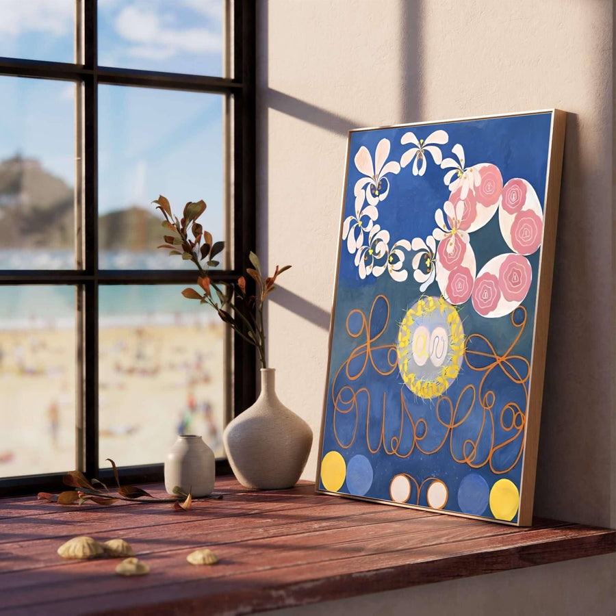 Capturing the quiet majesty of cosmic symbolism across historic Swedish museum displays, this timeless The Ten Largest No 1 Childhood 1907 decor by Hilma af Klint showcases balanced indigo and gold tones. Offered by MapYourDreams, this artwork is available in flexible options including unframed paper, custom wooden frames, and gallery canvas wraps.