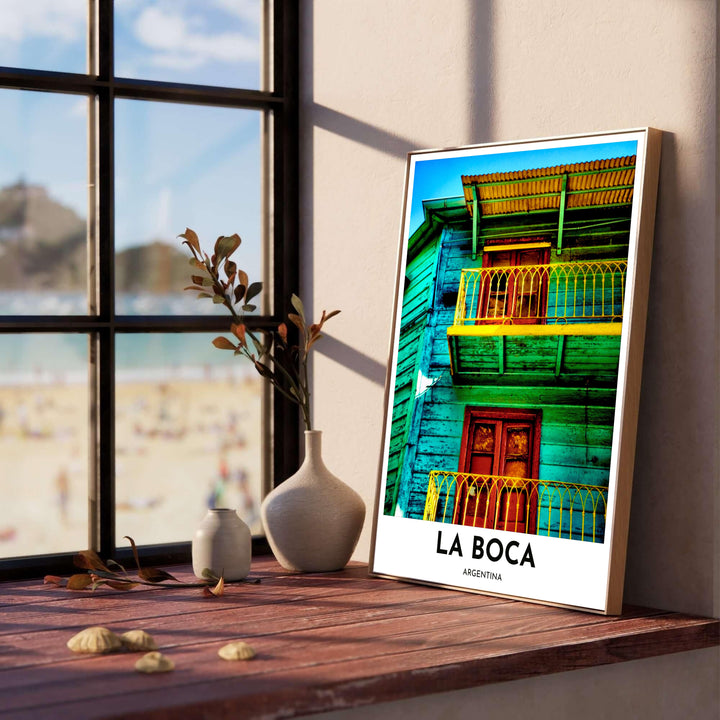 Architectural photography print illustrating the famous conventillo balconies and corrugated metal roofing of La Boca. Produced by MapYourDreams, you can order this design on fine art paper, mounted in protective frames, or as a canvas display.