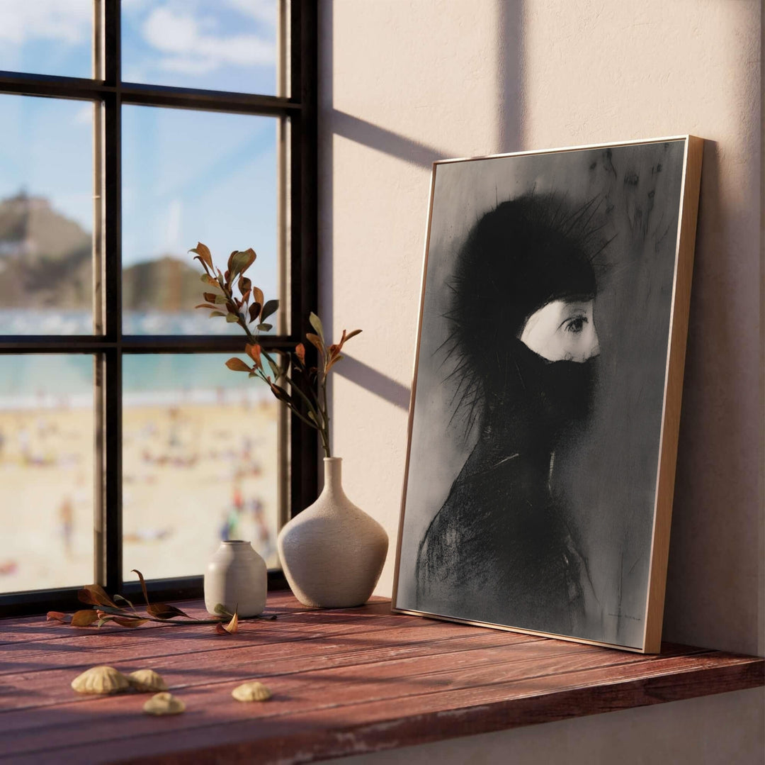 Vintage museum artwork of Odilon Redon Armor 1891 at The Metropolitan Museum of Art in New York City rendered in rich noir charcoal tones. Select custom framed options, unframed paper prints, or gallery canvas formats at MapYourDreams for a dramatic office decor statement piece.