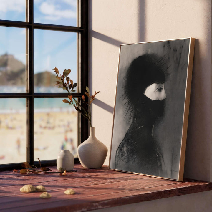 Vintage museum artwork of Odilon Redon Armor 1891 at The Metropolitan Museum of Art in New York City rendered in rich noir charcoal tones. Select custom framed options, unframed paper prints, or gallery canvas formats at MapYourDreams for a dramatic office decor statement piece.