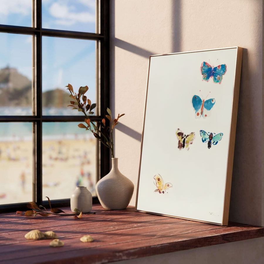 Historical Symbolist watercolor painting depicting Odilon Redon’s 1910 Five Butterflies arranged vertically on a light background. Designed to enrich classical or modern gallery walls, MapYourDreams offers flexible ordering selections like unmounted paper stock, custom frames, and canvas wraps.