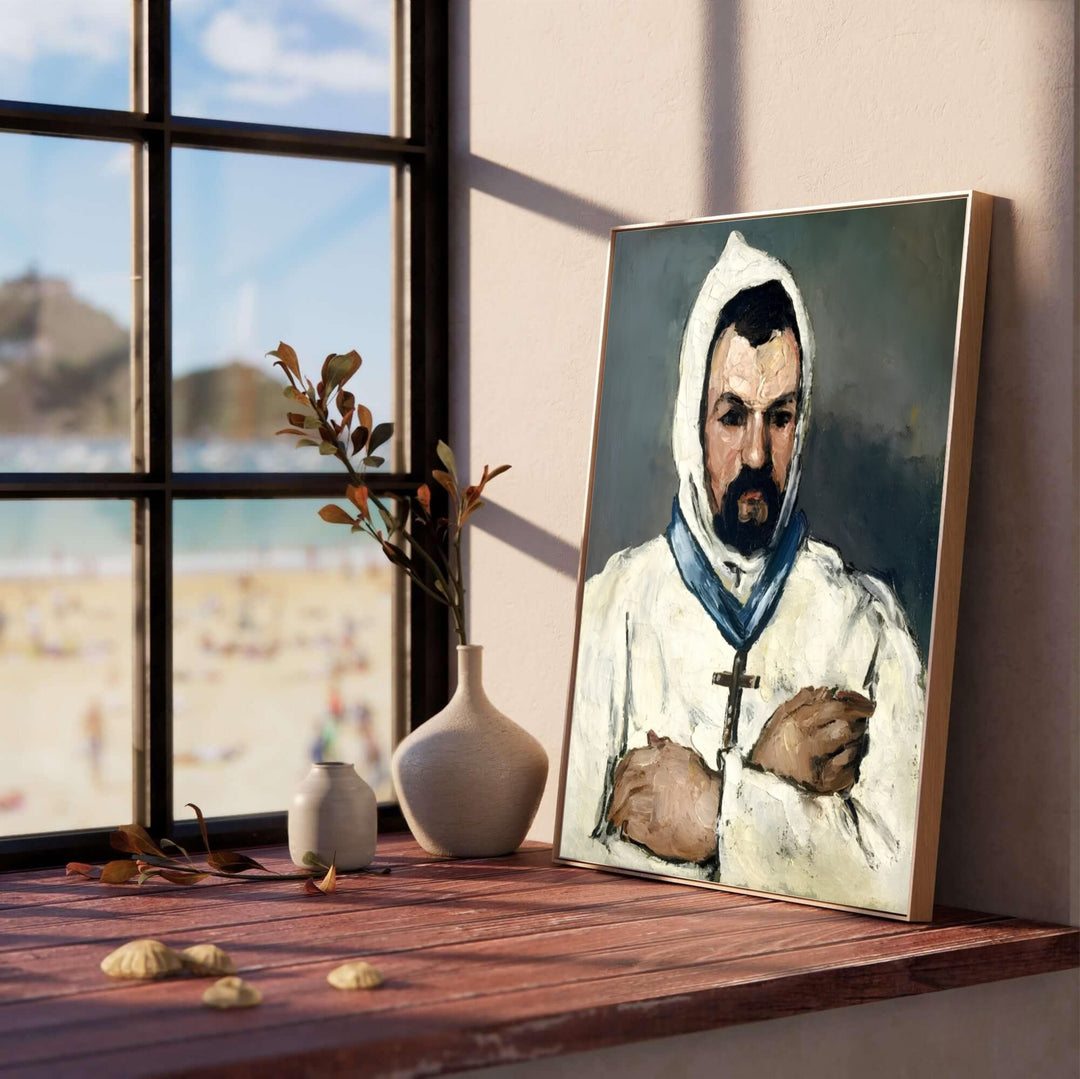 Historic Post-Impressionist oil painting print of Paul Cezanne Uncle Dominique As A Monk 1866 painted in Aix-en-Provence France. Choose an unframed fine art paper print, a textured gallery stretched canvas print, or custom framed wall decor directly from MapYourDreams for library wall setups.