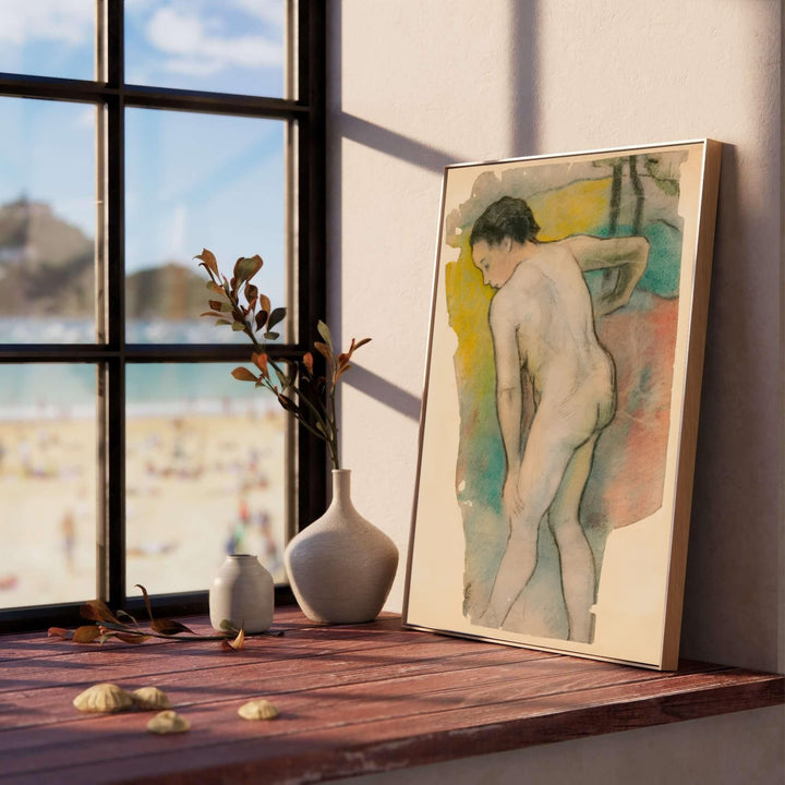 Rare 1886 figure study poster print of Paul Gauguin Breton Bather 1886 rendered on warm paper in Pont-Aven, Brittany, France. MapYourDreams features high-quality framed wall decor, unframed prints, and stretched canvas options ideal for bedroom wall decoration.