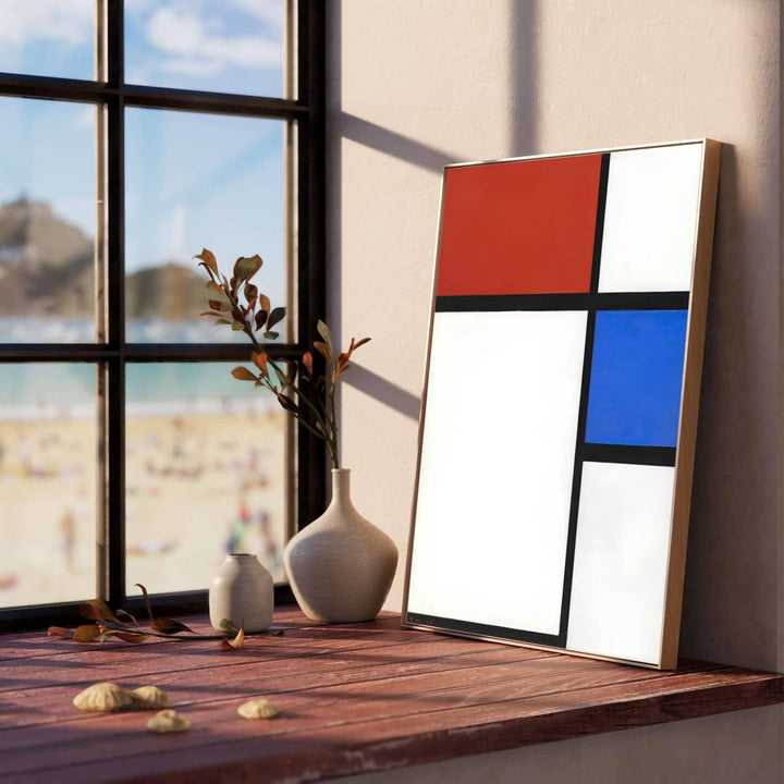 Bringing the sophisticated atmosphere of European galleries straight to your walls, this 1929 Piet Mondrian painting exemplifies the foundational genius of modern abstraction. MapYourDreams provides this art piece in flexible presentation styles, featuring classic unframed paper, bespoke frame selections, and gallery-wrapped canvas options.