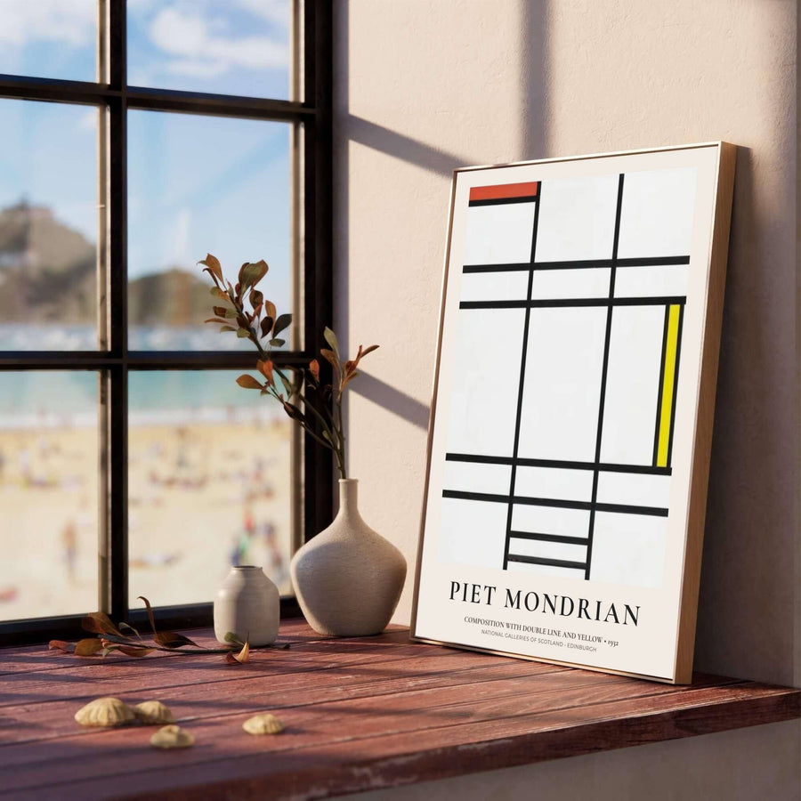 Celebrated for its revolutionary double-line detailing and flawless linear equilibrium, this Piet Mondrian 1932 Composition With Double Line And Yellow poster showcases timeless modernist elegance that enhances contemporary living environments. MapYourDreams provides this fine art print in a variety of presentation styles, allowing buyers to choose between minimalist unframed posters, elegant wood frames, and textured canvas wall art that elevate any room.