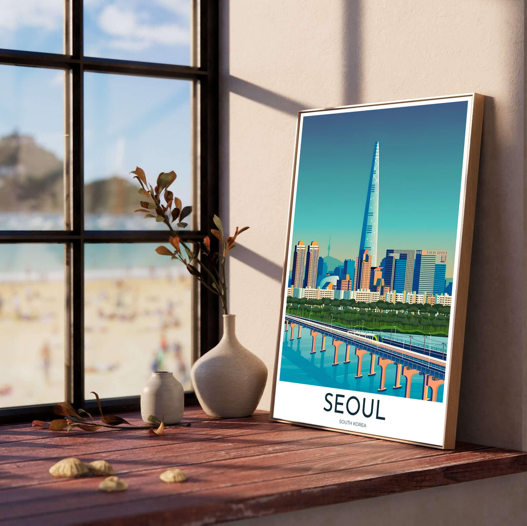 Contemporary travel poster showcasing South Korea&