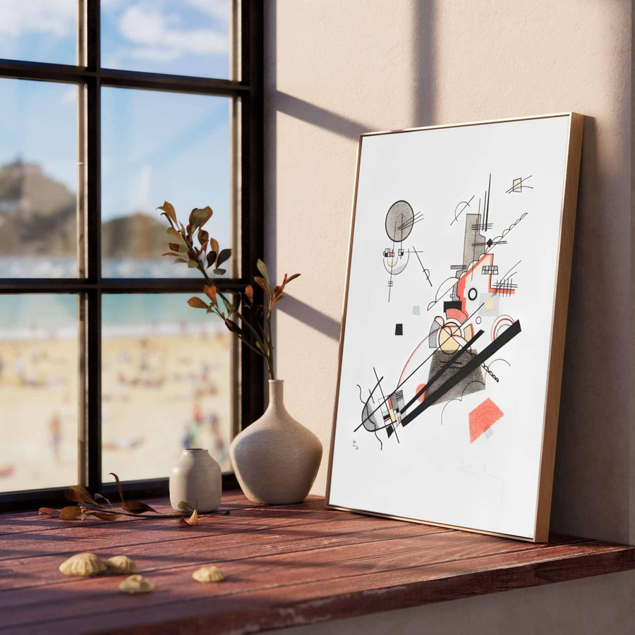 Celebrated for its exquisite graphic precision and striking upward momentum, this Wassily Kandinsky Joyful Ascent poster showcases timeless modern elegance that enhances contemporary living environments. MapYourDreams provides this exquisite piece in a variety of presentation styles, allowing buyers to choose between minimalist unframed posters, elegant wood frames, and textured canvas wall art that elevate any room.