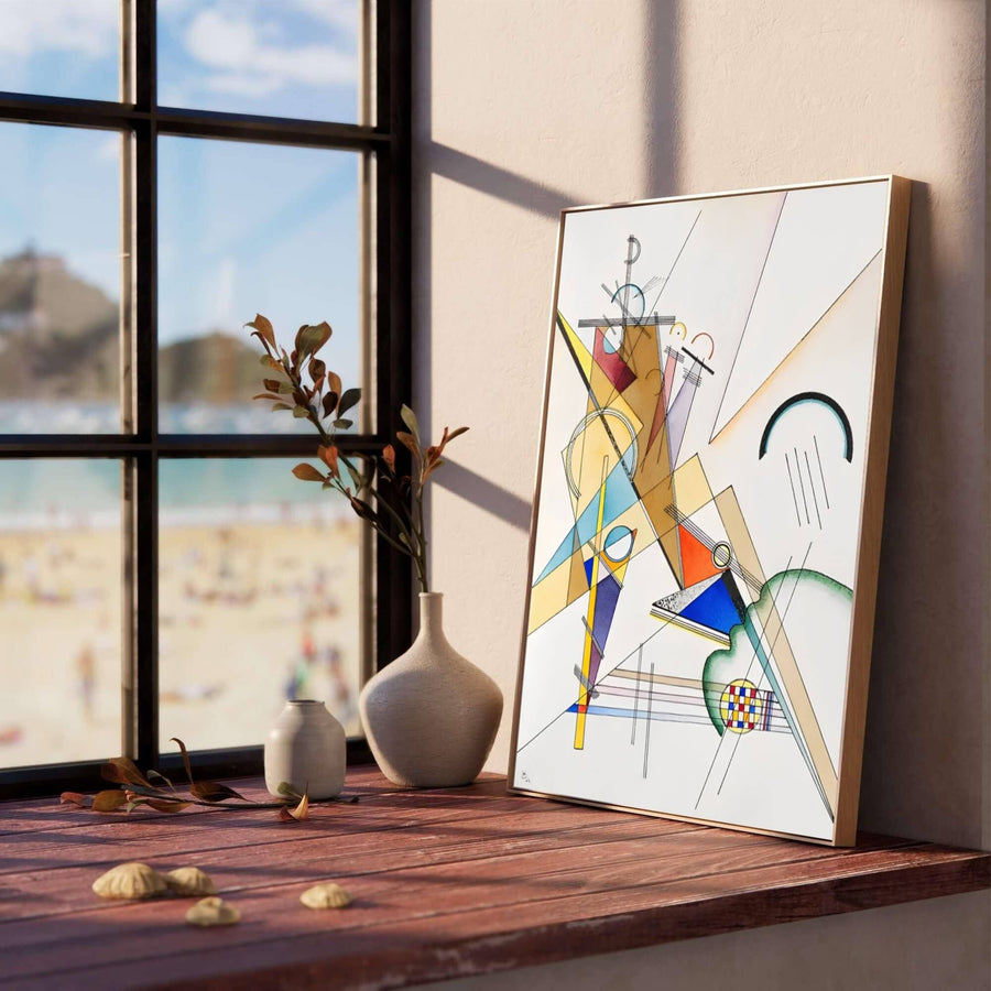 Celebrated for its exquisite graphic precision and striking spatial intersection, this Wassily Kandinsky Web Gewebe poster showcases timeless modern elegance that enhances contemporary living environments. MapYourDreams provides this exquisite piece in a variety of presentation styles, allowing buyers to choose between minimalist unframed posters, elegant wood frames, and textured canvas options that elevate any room.