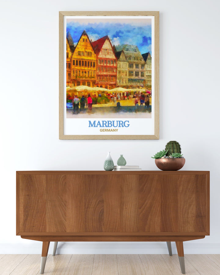 Explore the cultural heritage of Marburg with this elegant wall decor featuring Market Square. The print beautifully captures the essence of this German landmark, offering a stylish addition to any home. Perfect for gifting or personal enjoyment, this piece celebrates the beauty and tradition of Marburg