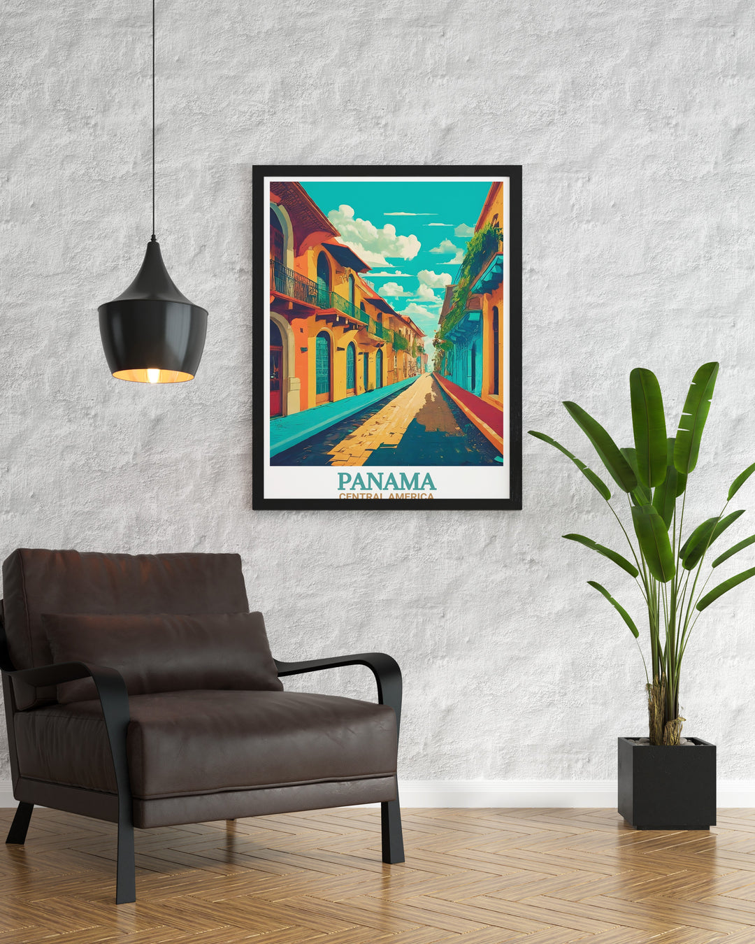 A stunning depiction of Panamas Casco Viejo, this poster print celebrates the vibrant colors and historic streets of one of Panama Citys most beloved districts. A perfect gift for travel enthusiasts and art collectors.