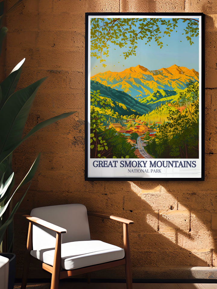 Highlighting the breathtaking views of Newfound Gap Road, this poster brings the natural wonder of the Smoky Mountains and Gatlinburg to life in your space.