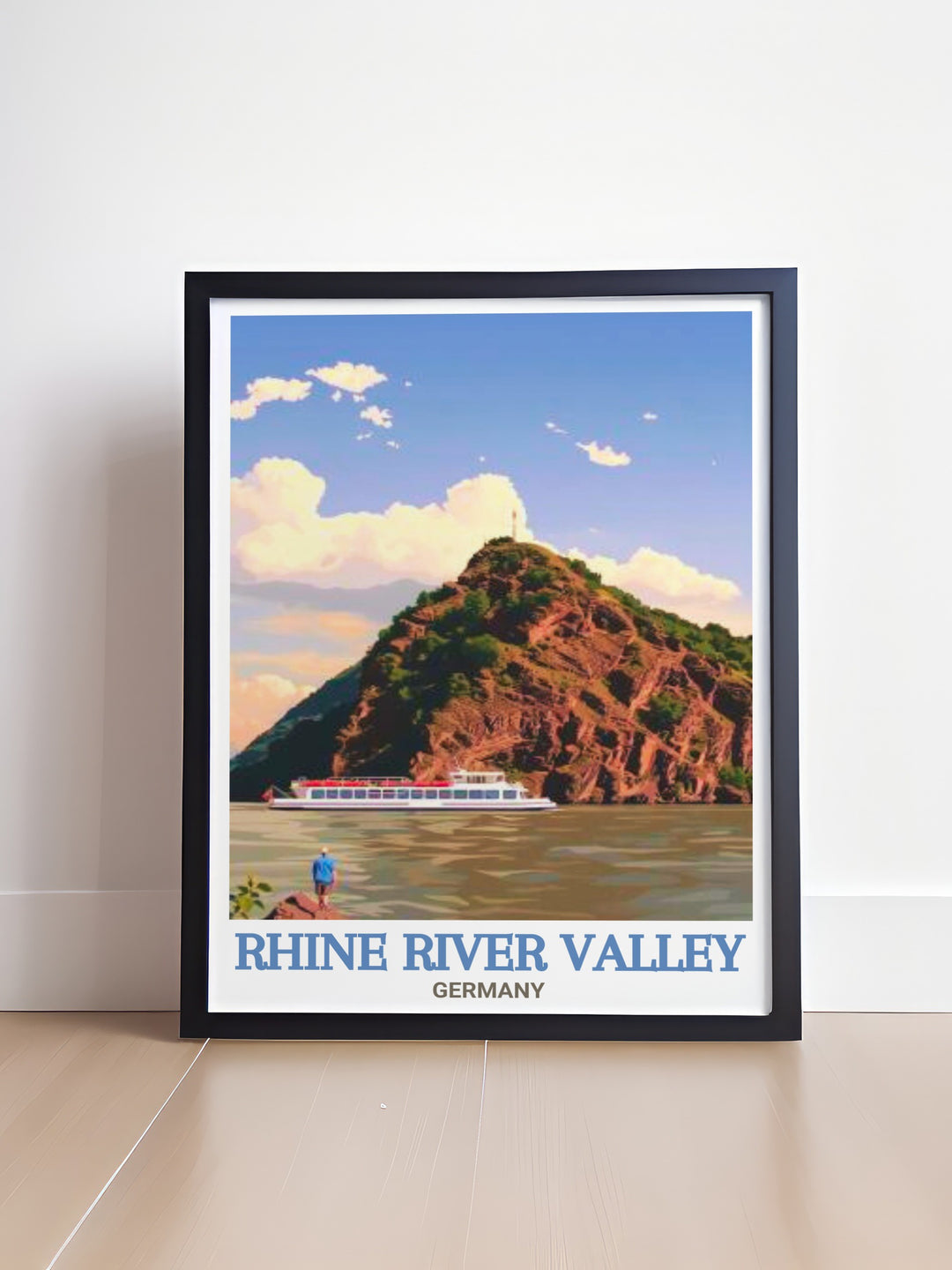 Germany travel art featuring the picturesque Lorelei Rock and Rhine River ideal for home decor and unique Germany gifts