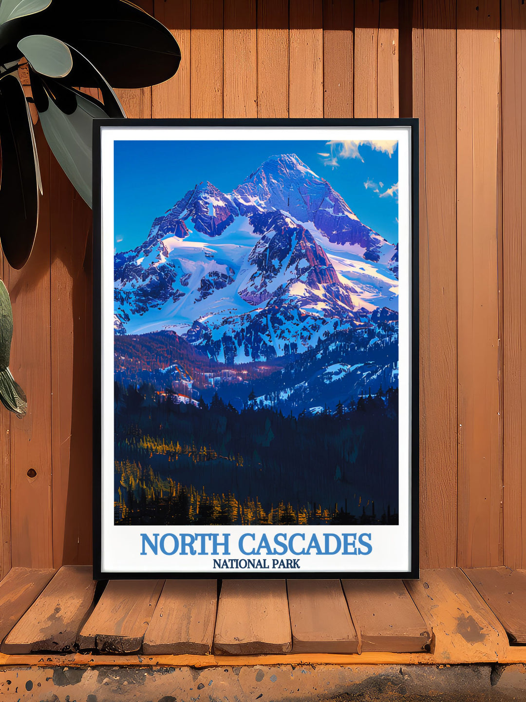 National Park travel poster of Mount Shuksan designed to celebrate the natural beauty of North Cascades adding a touch of wilderness to your home decor