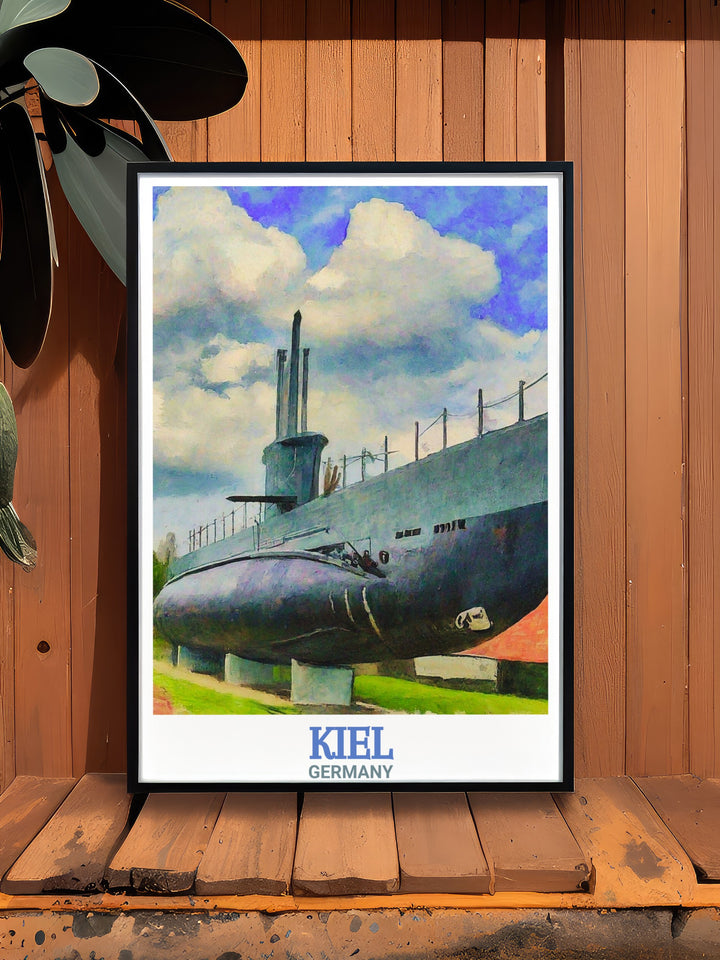 This framed art features U Boot U 995, a symbol of German naval prowess. Perfect for anyone with an interest in World War II history, this Germany vintage poster adds a historic touch to any room.