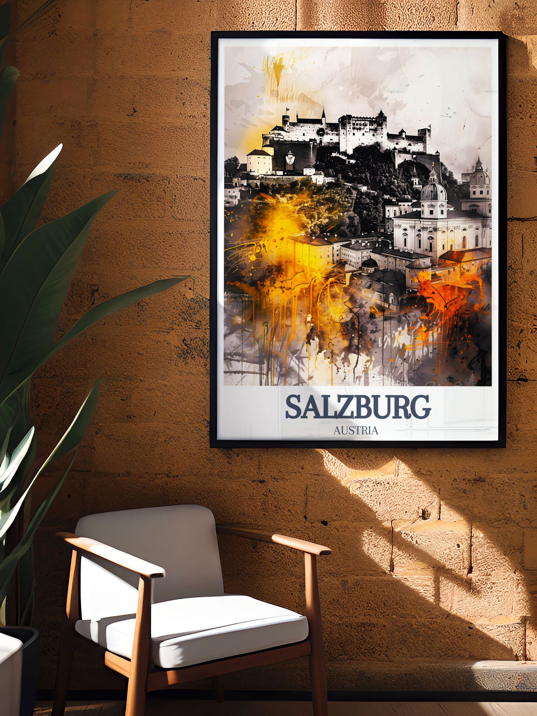 Decorate your home with this Salzburg poster print featuring Hohensalzburg Fortress and Mirabell Palace. Ideal for Salzburg wall art collectors and travelers seeking Salzburg decor that celebrates the citys iconic landmarks and architectural beauty.