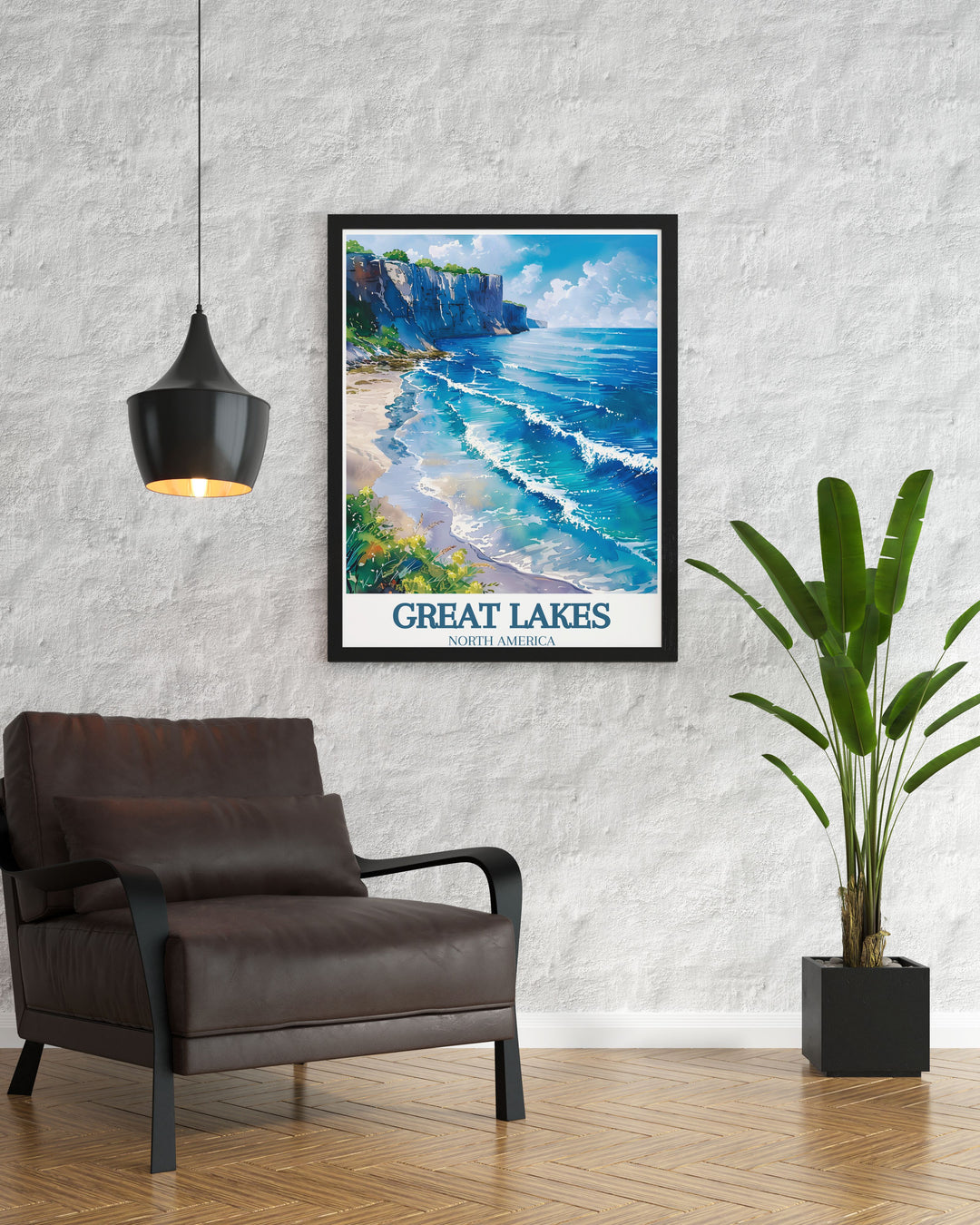 Featuring a detailed map of Lake Erie and the Great Lakes region, this Lake Erie Travel Poster brings a touch of North Americas natural beauty to your home. A beautiful choice for a travel inspired gift.