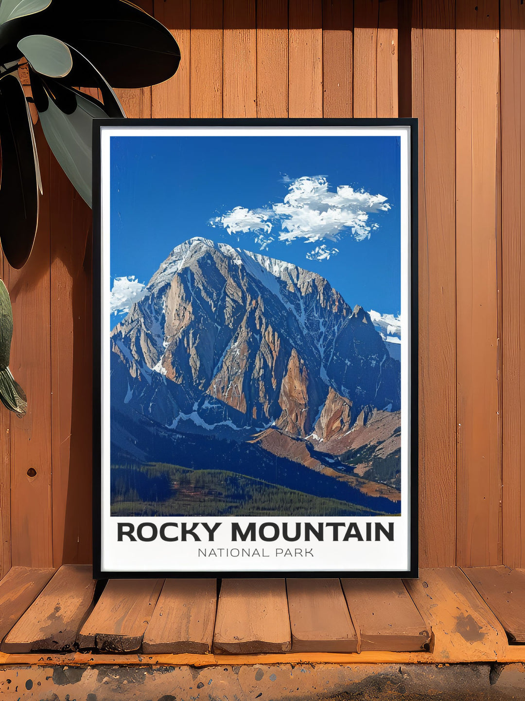 Long Peak travel poster showcasing the majestic mountain in Rocky Mountain National Park perfect for nature lovers and adventurers who appreciate the stunning beauty of the Colorado Rockies and want to add a touch of the outdoors to their home decor