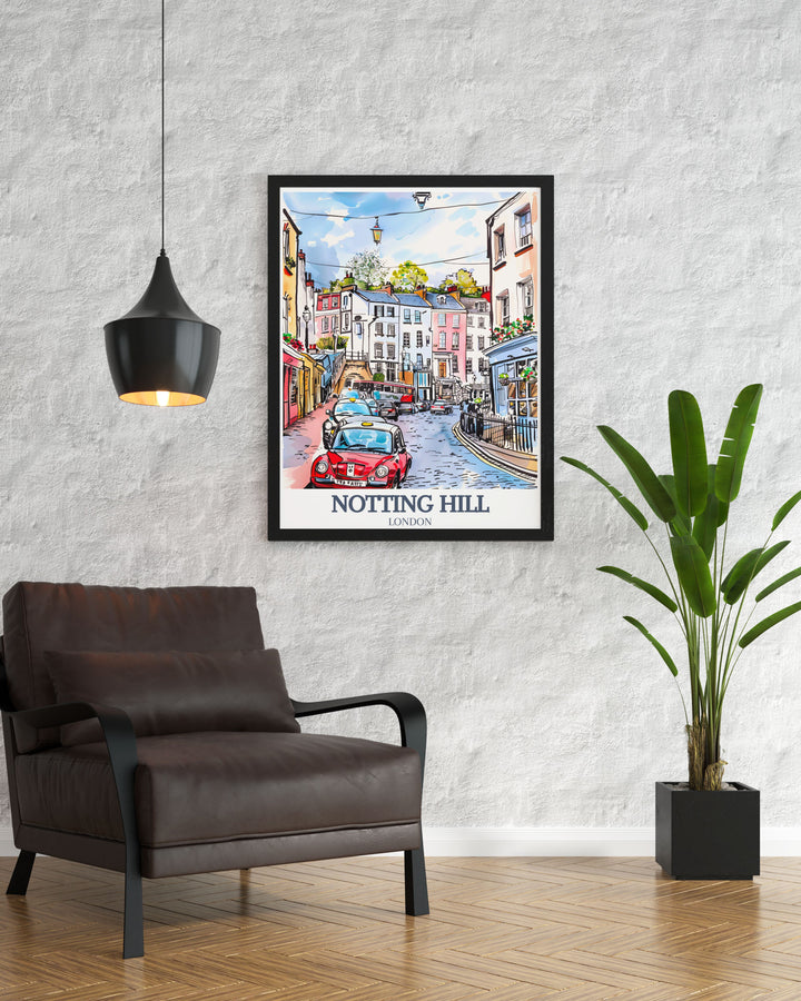 Capture the essence of London with this Notting Hill Canvas Art featuring the famous Portobello Road and Talbot Road. This high quality print brings the lively spirit of Notting Hill into your home, making it a perfect gift for London enthusiasts.